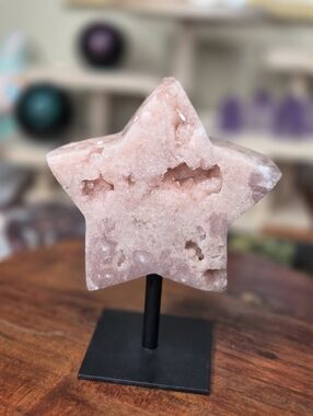 Pink Amethsyt  Star  With Black Stand